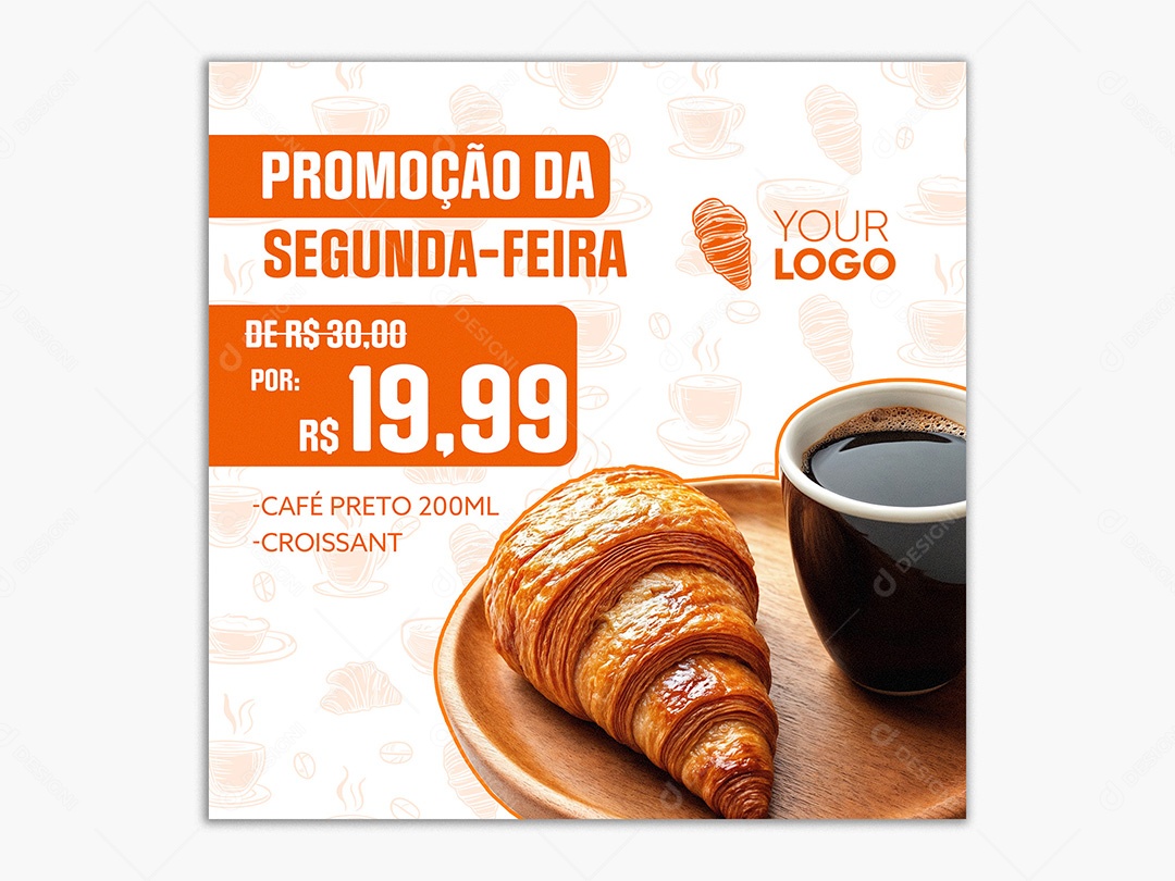 Post Social Media Padaria Template Café da Manhã PSD Editável