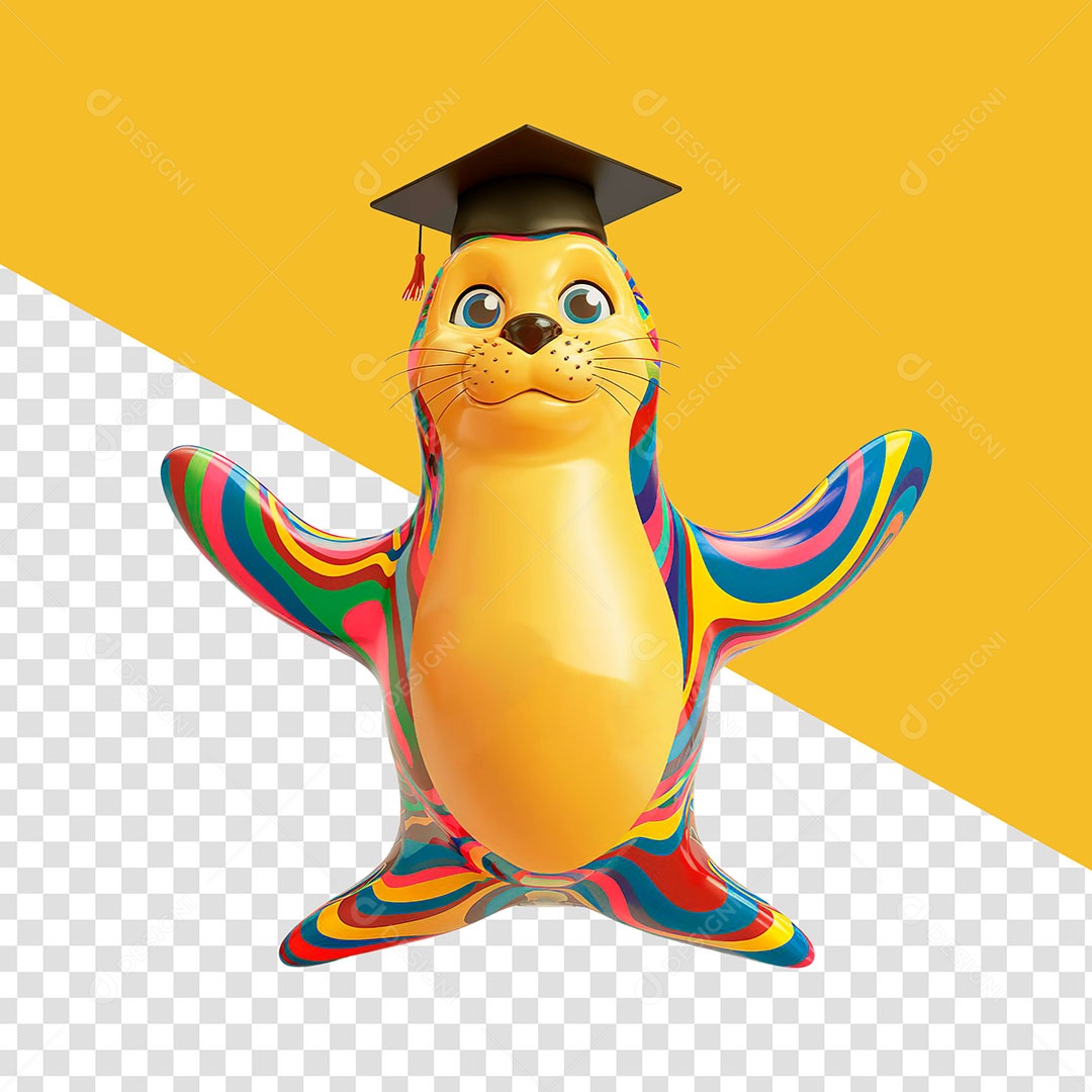 Elemento 3D Foca Volta as Aulas para Composição PSD