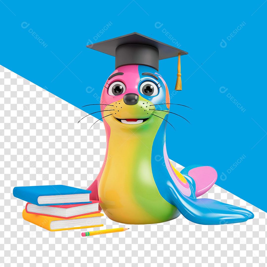 Elemento 3D Foca Volta as Aulas para Composição PSD