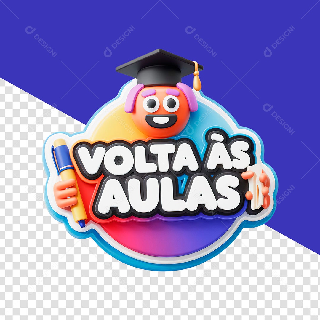 Elemento 3D Volta as Aulas para Composição PSD