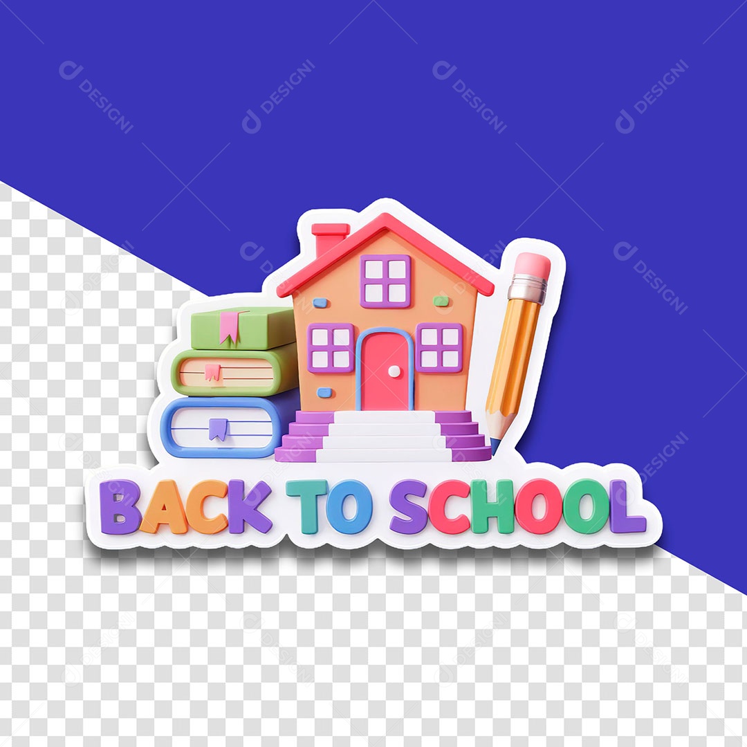 Elemento 3D Volta as Aulas para Composição PSD