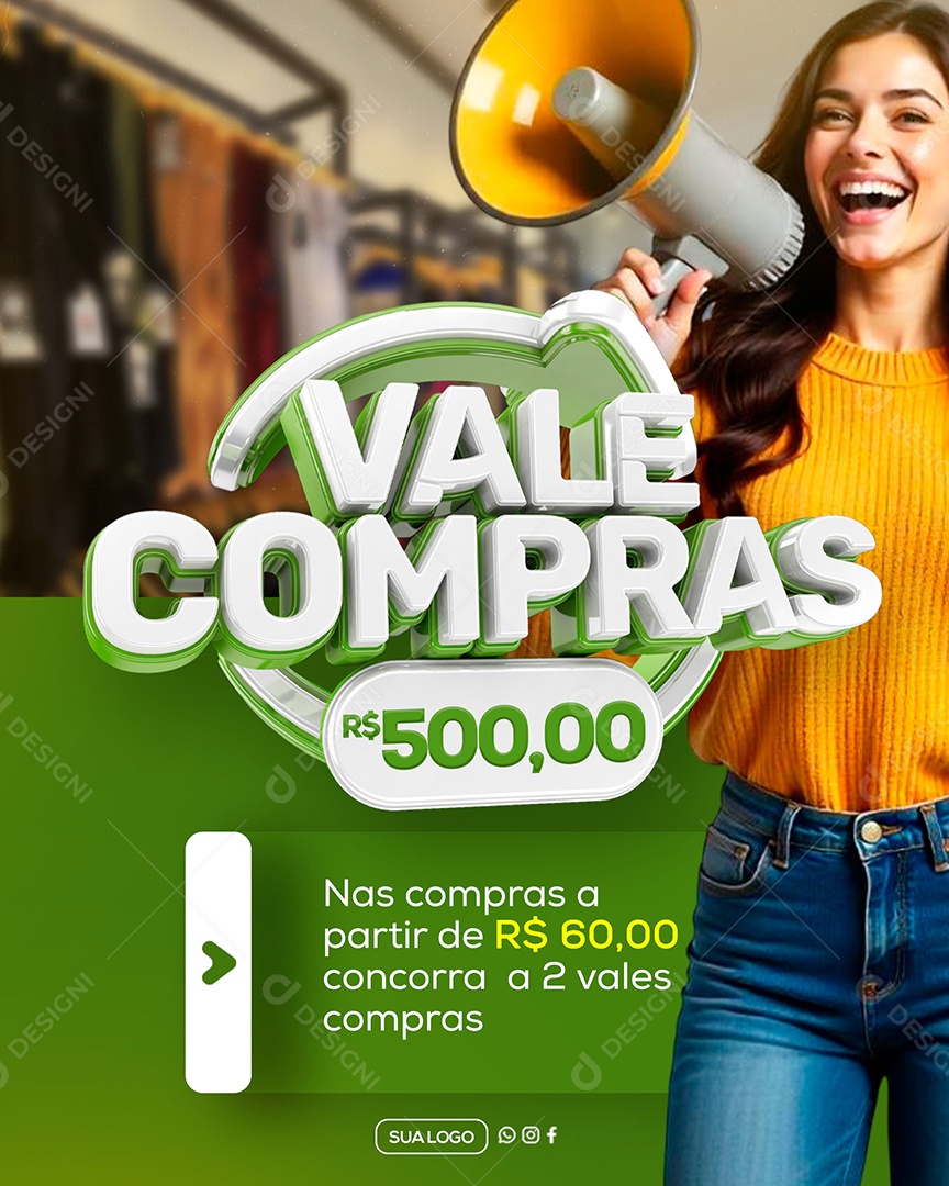 Vale Compras Nas Compras A partir de 60 Reais Concorra a 2 Vales Social Media PSD Editável