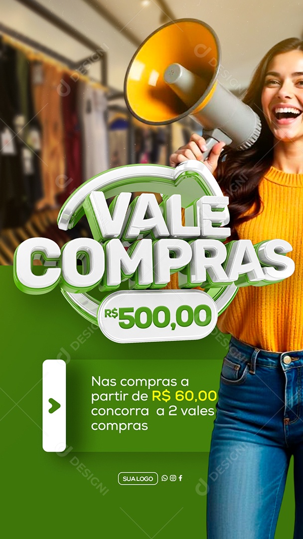 Story Vale Compras Nas Compras A partir de 60 Reais Concorra a 2 Vales Social Media PSD Editável
