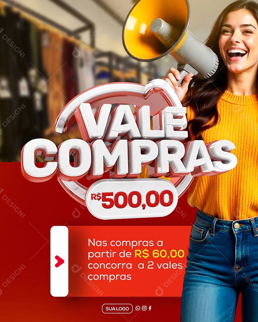 Vale Compras Nas Compras A partir de 60 Reais Concorra Social Media PSD Editável