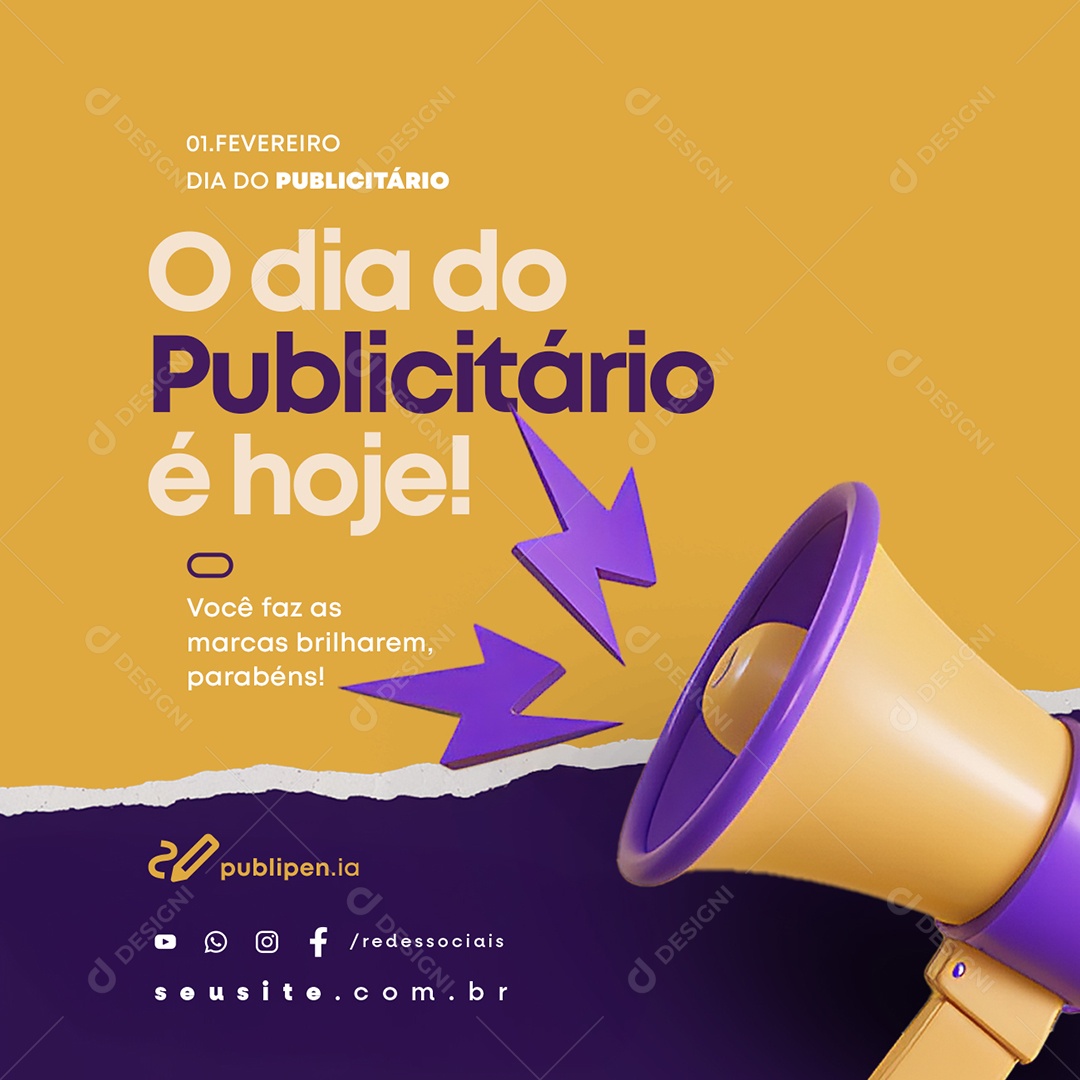 O Dia do Publicitário é Hoje 01 de Fevereiro Social Media PSD Editável