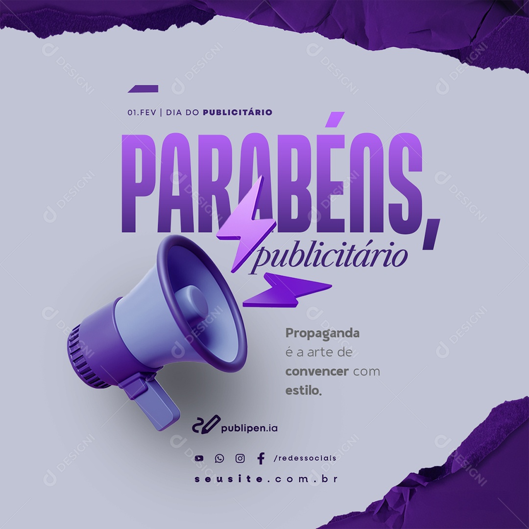 Dia do Publicitário 01 de Fevereiro Parabéns Social Media PSD Editável