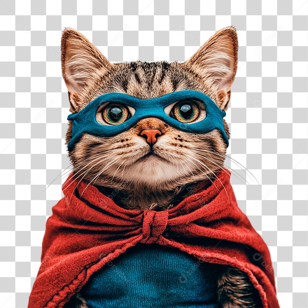 Gato com Capa de Super Herói PNG Transparente