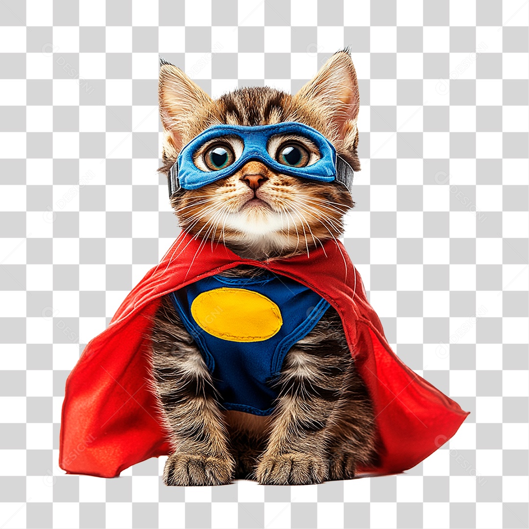 Gato com Capa de Super Herói PNG Transparente
