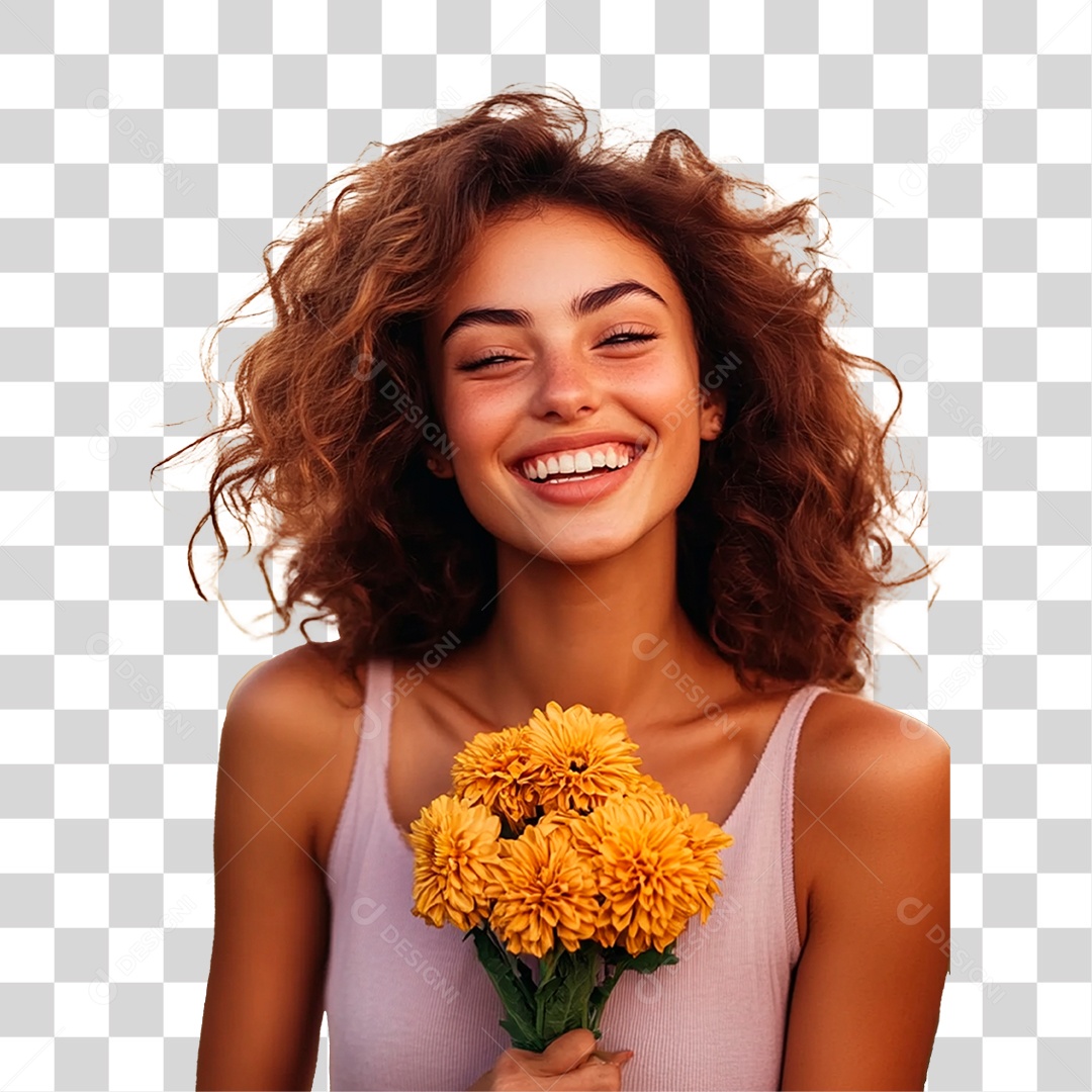 Mulher Segurando Flores PNG Transparente