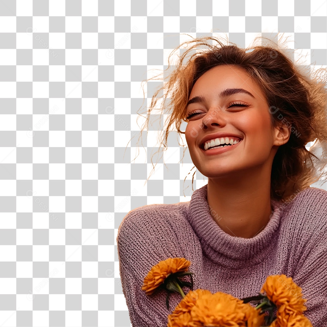 Mulher Segurando Flores PNG Transparente