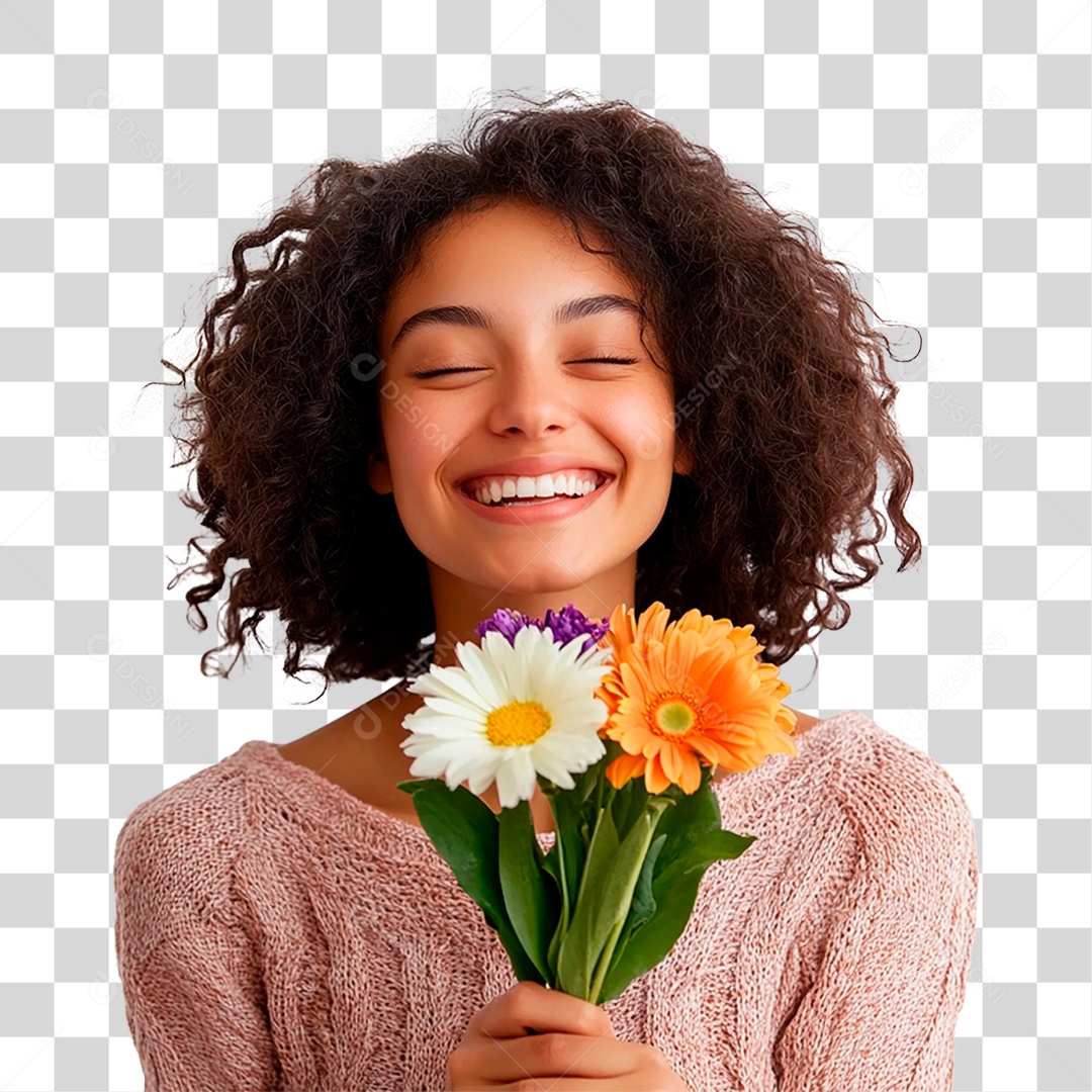 Mulher Segurando Flores PNG Transparente