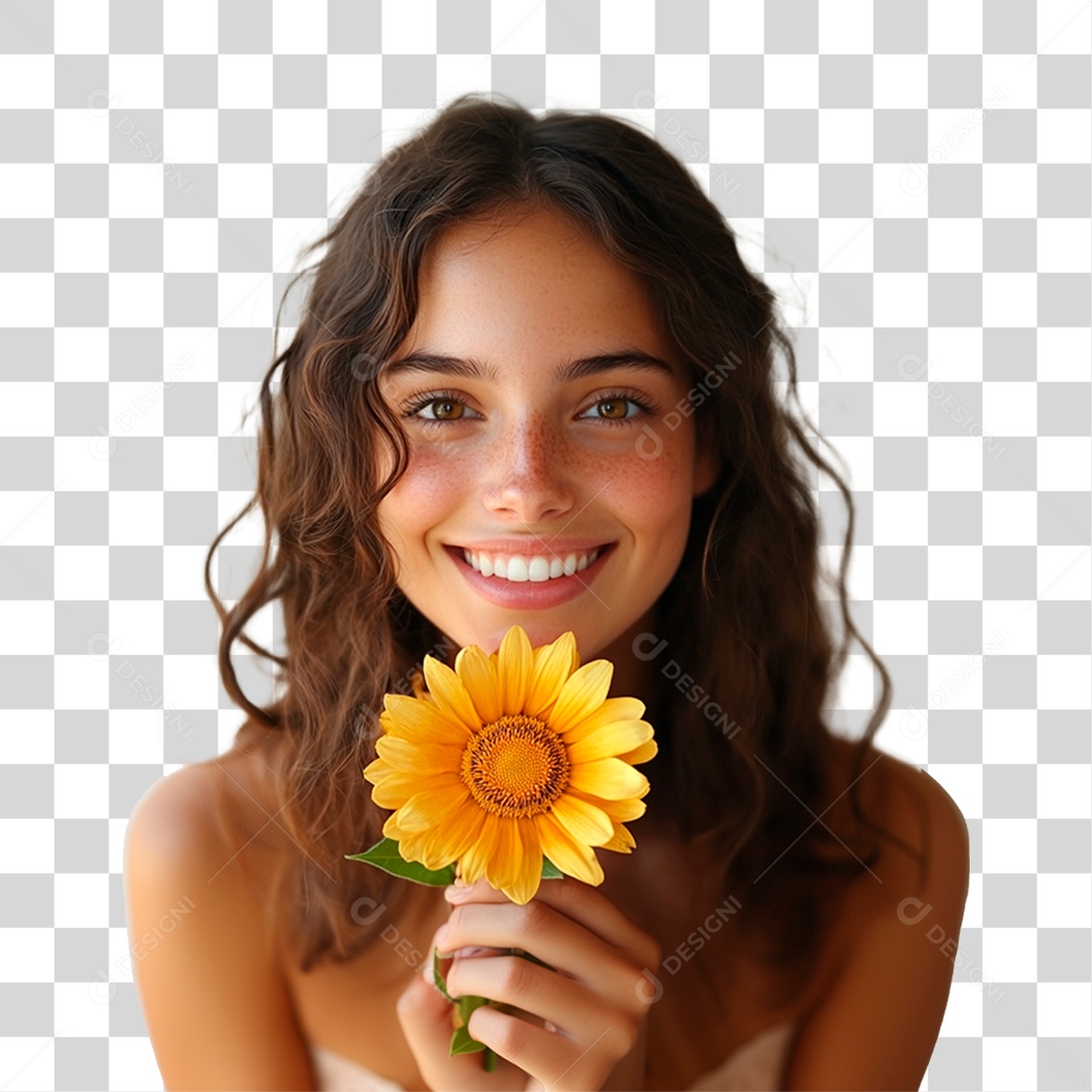 Mulher Segurando Flor PNG Transparente