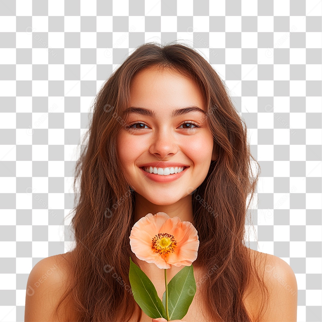 Mulher Segurando Flor PNG Transparente