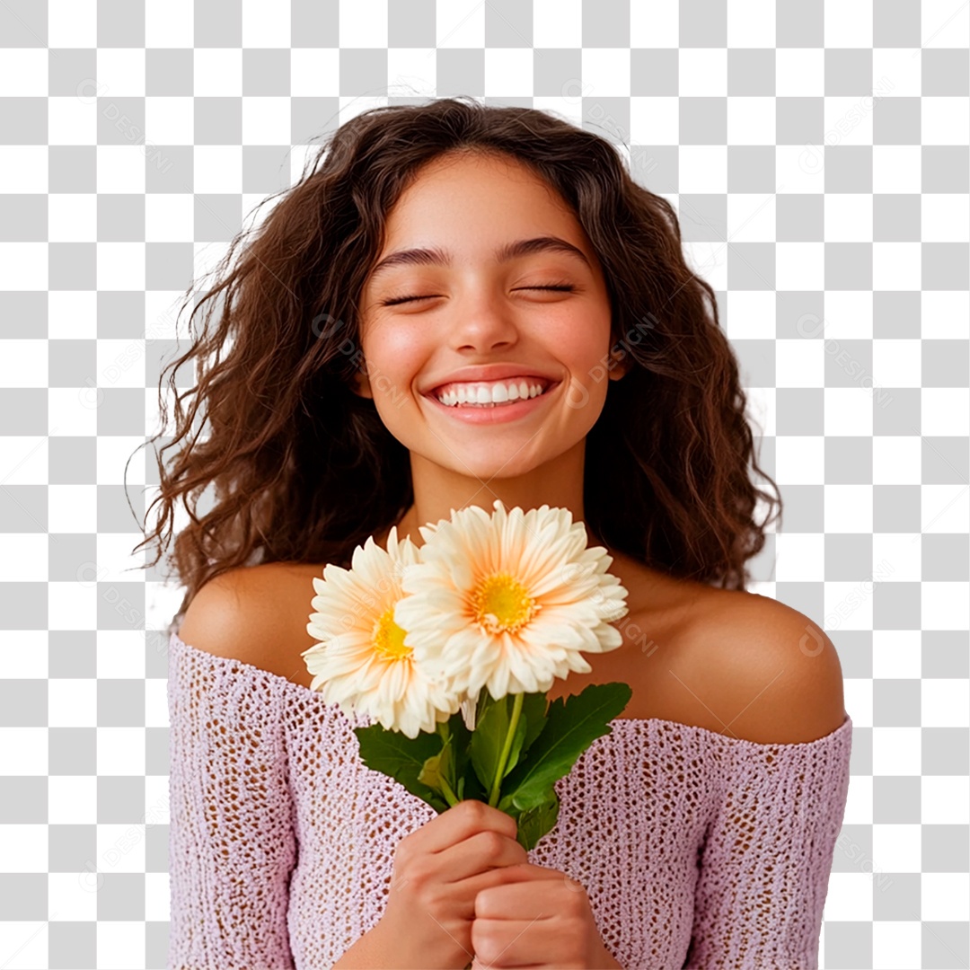 Mulher Segurando Flores PNG Transparente
