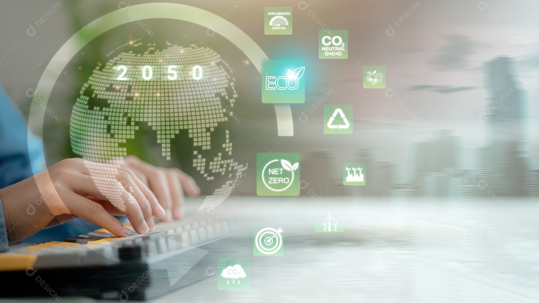 Empresários com ícones de economia de energia limpa governança social ambiental desenvolvimento sustentável e corporativo ambiente ecológico ecológico conceito CO2 ESG verde