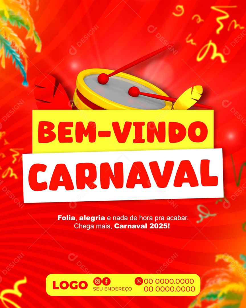 Bem Vindo Carnaval Folia Alegria Social Media PSD Editável