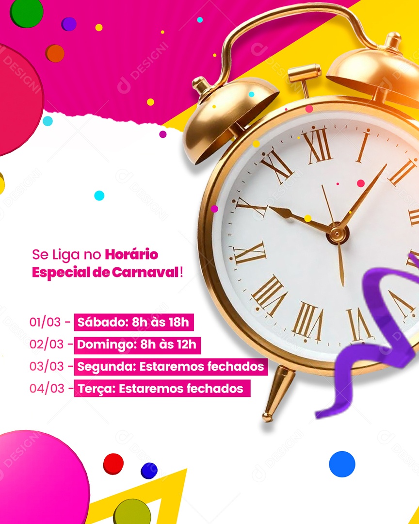 Horário Especial de Carnaval Social Media PSD Editável