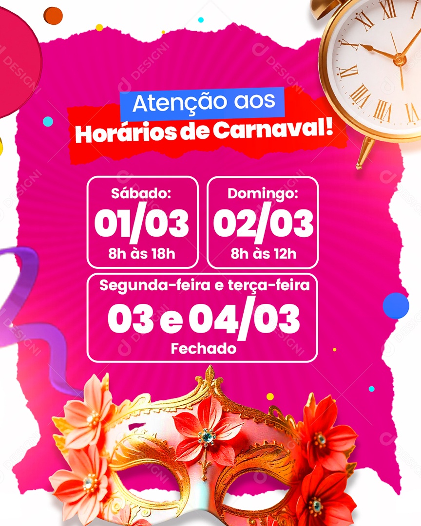 Horários de Carnaval Social Media PSD Editável
