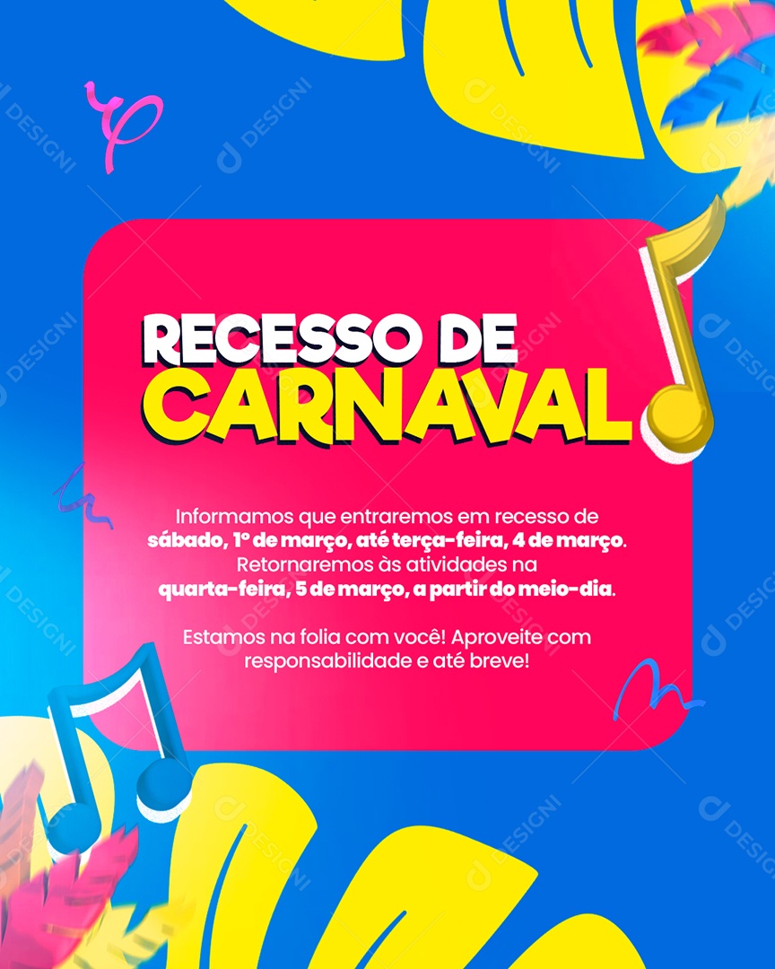 Recesso De Carnaval Social Media PSD Editável