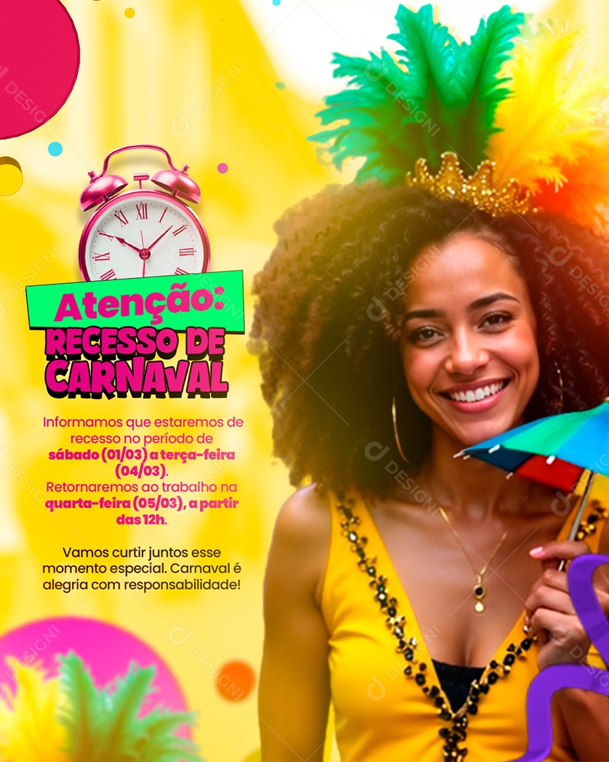 Atenção Recesso de Carnaval Social Media PSD Editável