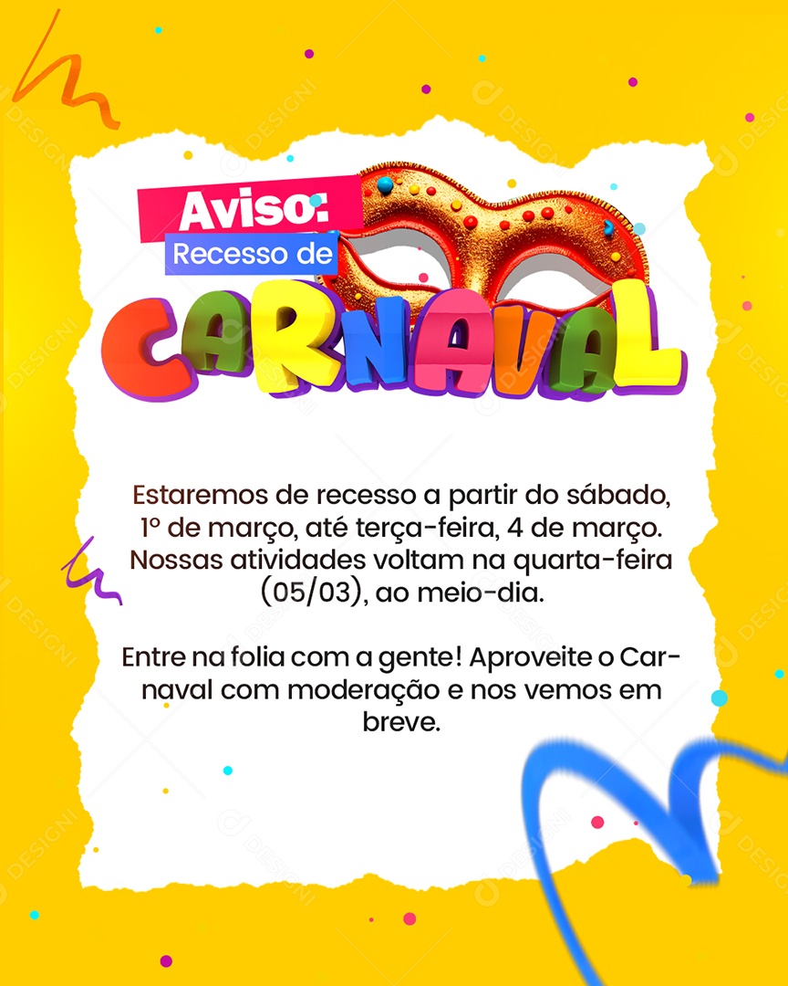 Recesso De Carnaval Social Media PSD Editável