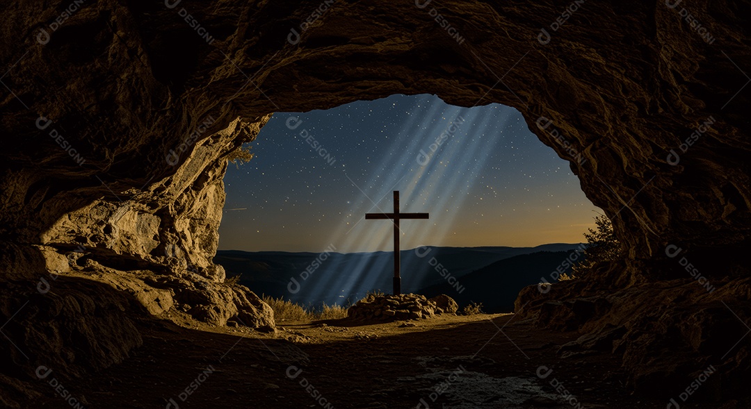 Caverna com túmulo simbolizando ressurreição