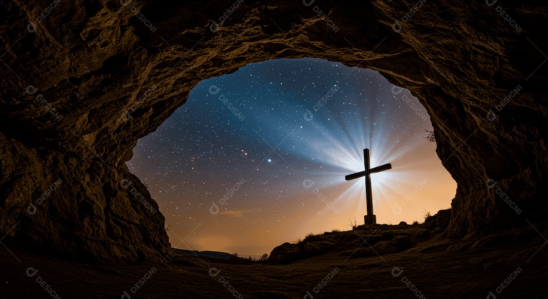 Caverna com túmulo simbolizando ressurreição