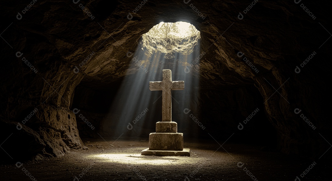 Caverna com túmulo simbolizando ressurreição