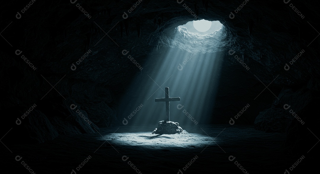 Caverna com túmulo simbolizando ressurreição