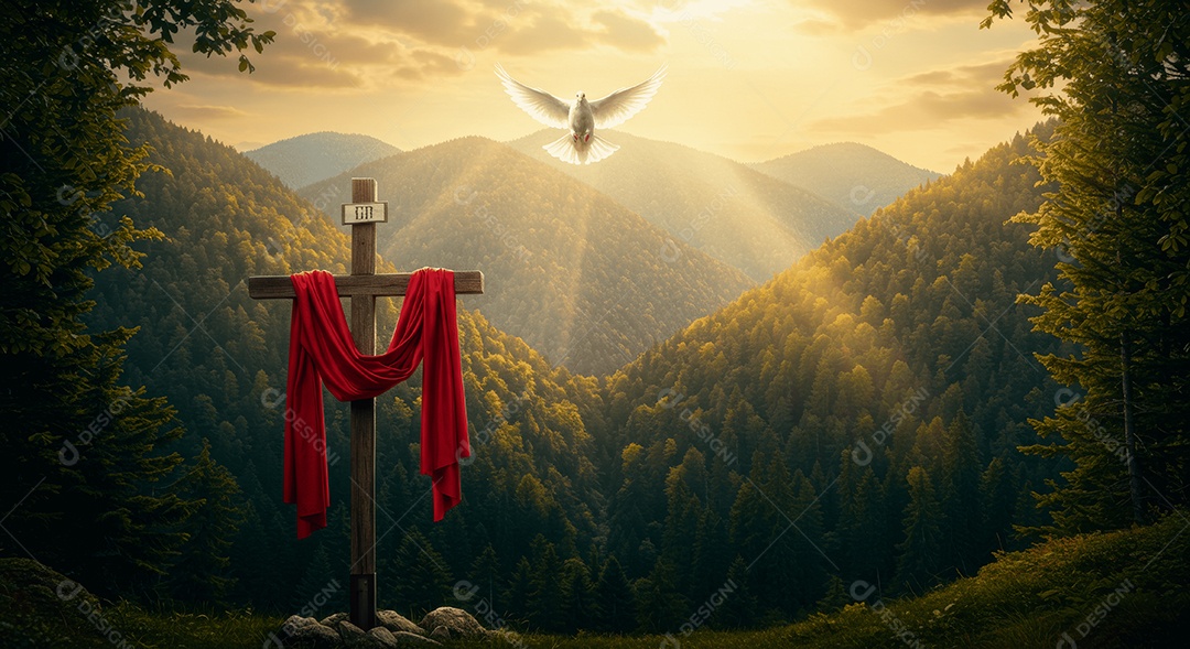 Morro com cruz e lenço pomba da paz ressurreição de cristo