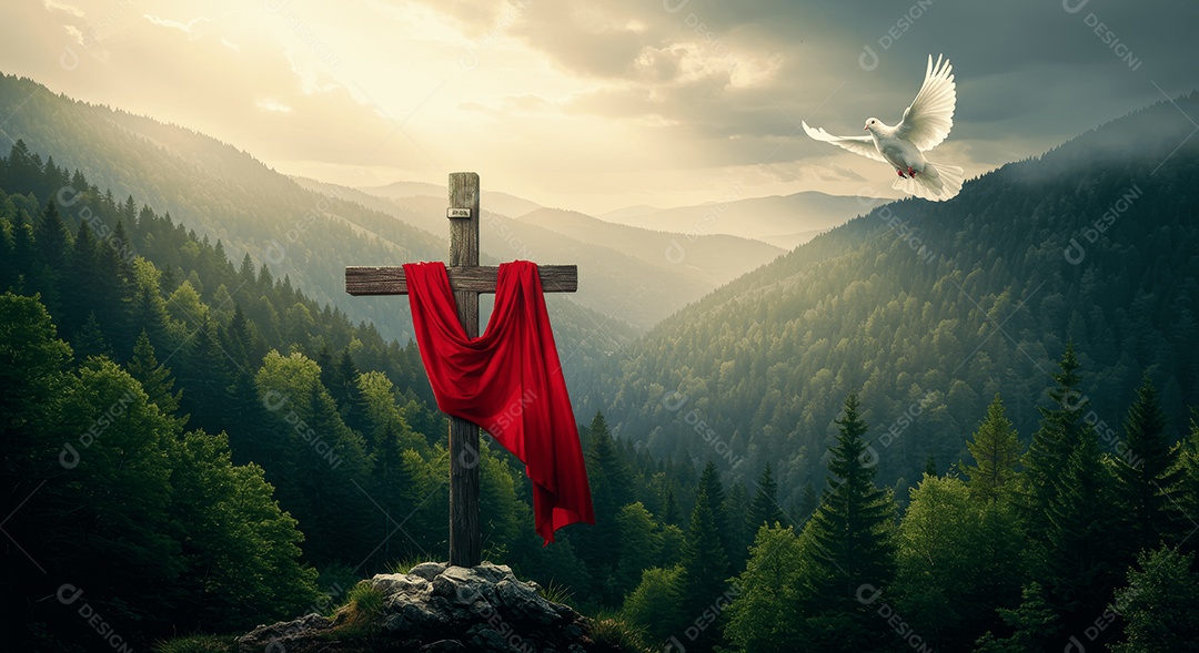 Morro com cruz e lenço pomba da paz ressurreição de cristo