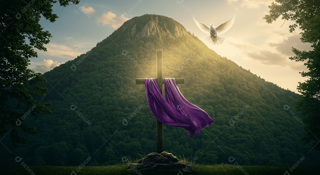 Morro com cruz e lenço pomba da paz ressurreição de cristo