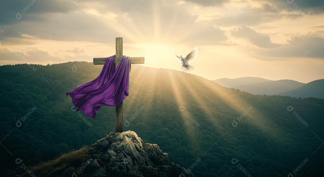 Morro com cruz e lenço pomba da paz ressurreição de cristo
