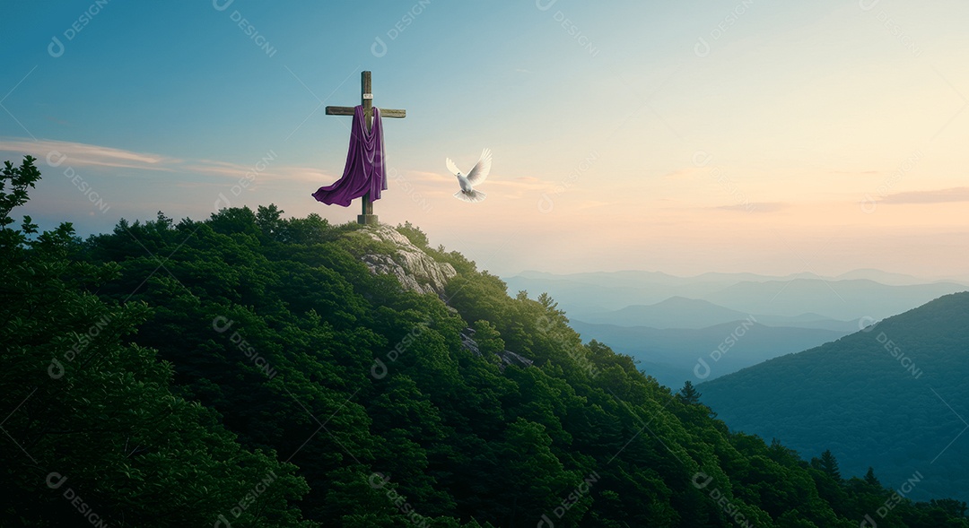 Páscoa religiosa ressurreição de cristo cruz e pomba voando