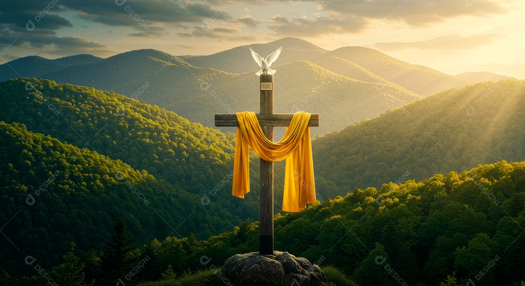 Cruz com lenço simbolizando a ressurreição de cristo