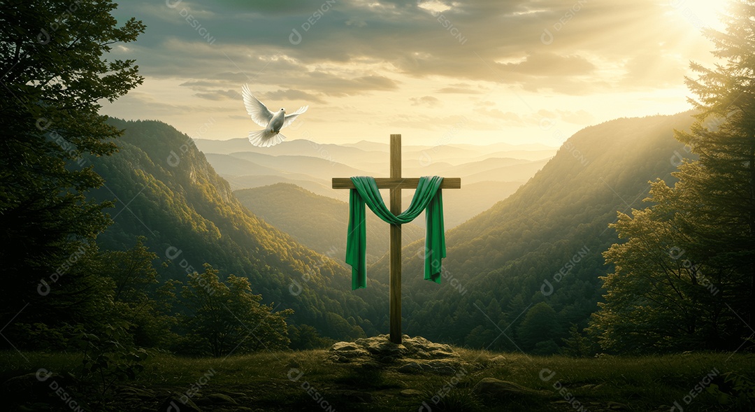 Morro com cruz e lenço pomba da paz ressurreição de cristo
