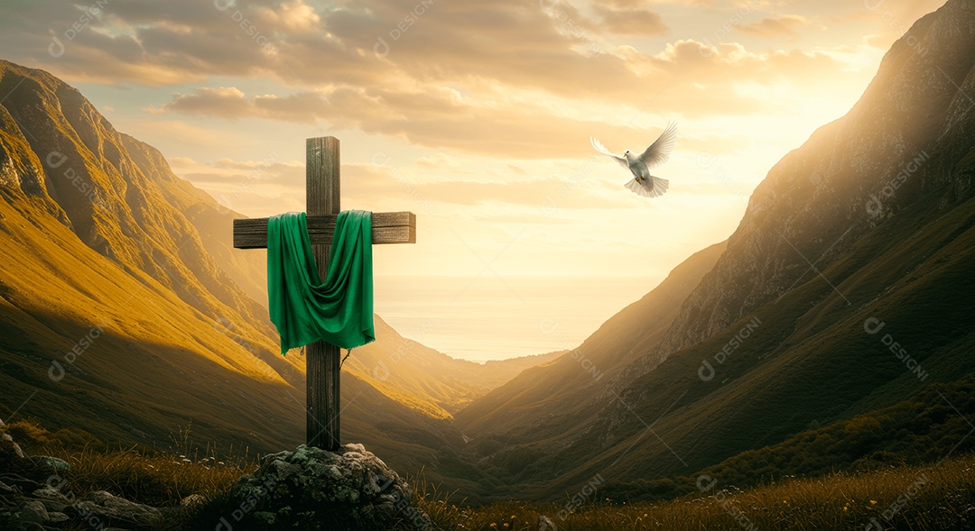 Morro com cruz e lenço pomba da paz ressurreição de cristo