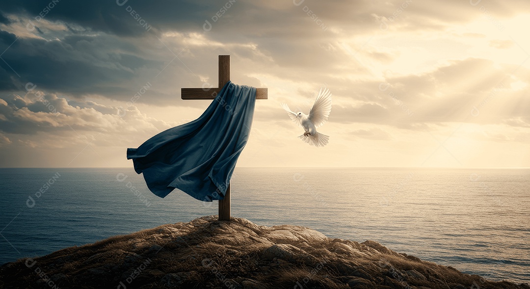 Morro com cruz e lenço pomba da paz ressurreição de cristo