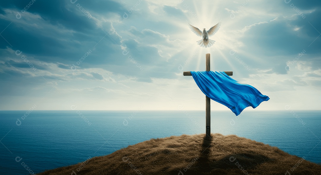 Morro com cruz e lenço pomba da paz ressurreição de cristo