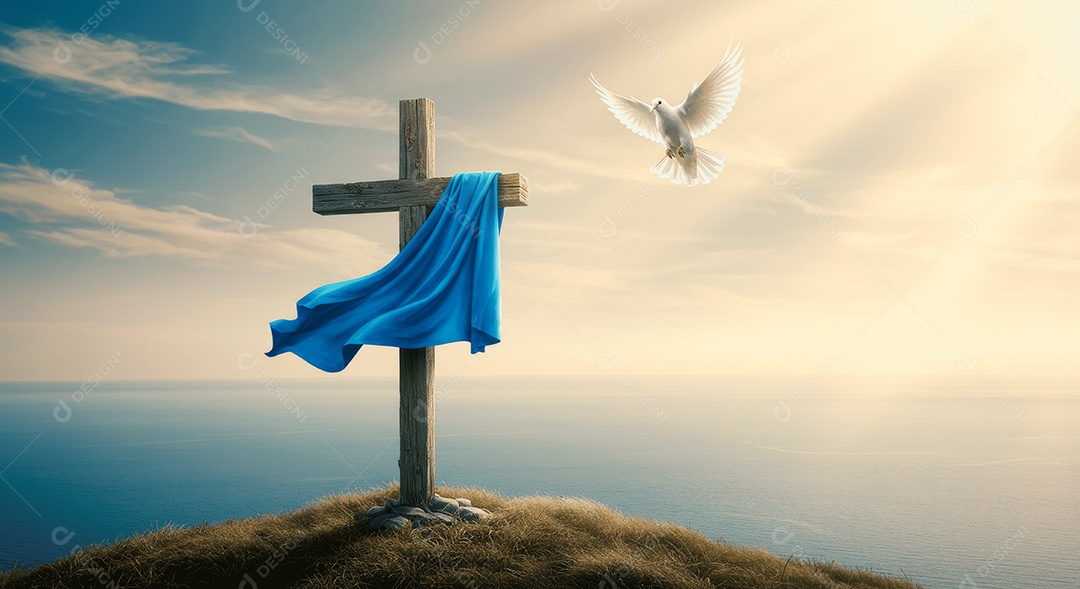 Morro com cruz e lenço pomba da paz ressurreição de cristo