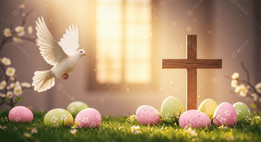 Páscoa religiosa ressurreição de cristo ovos e cruz