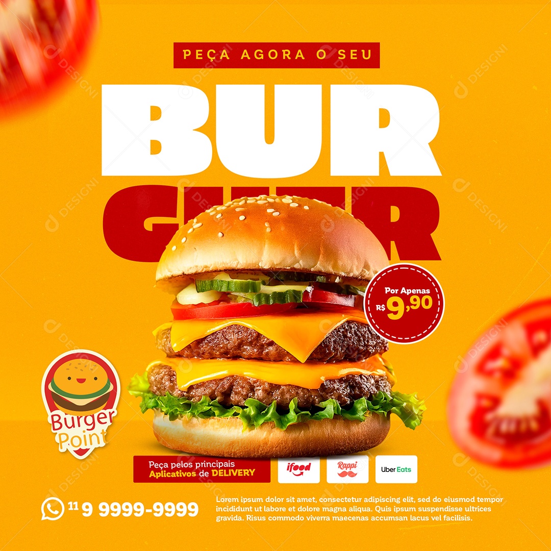 Hamburgueria Peça Agora o Seu Social Media PSD Editável