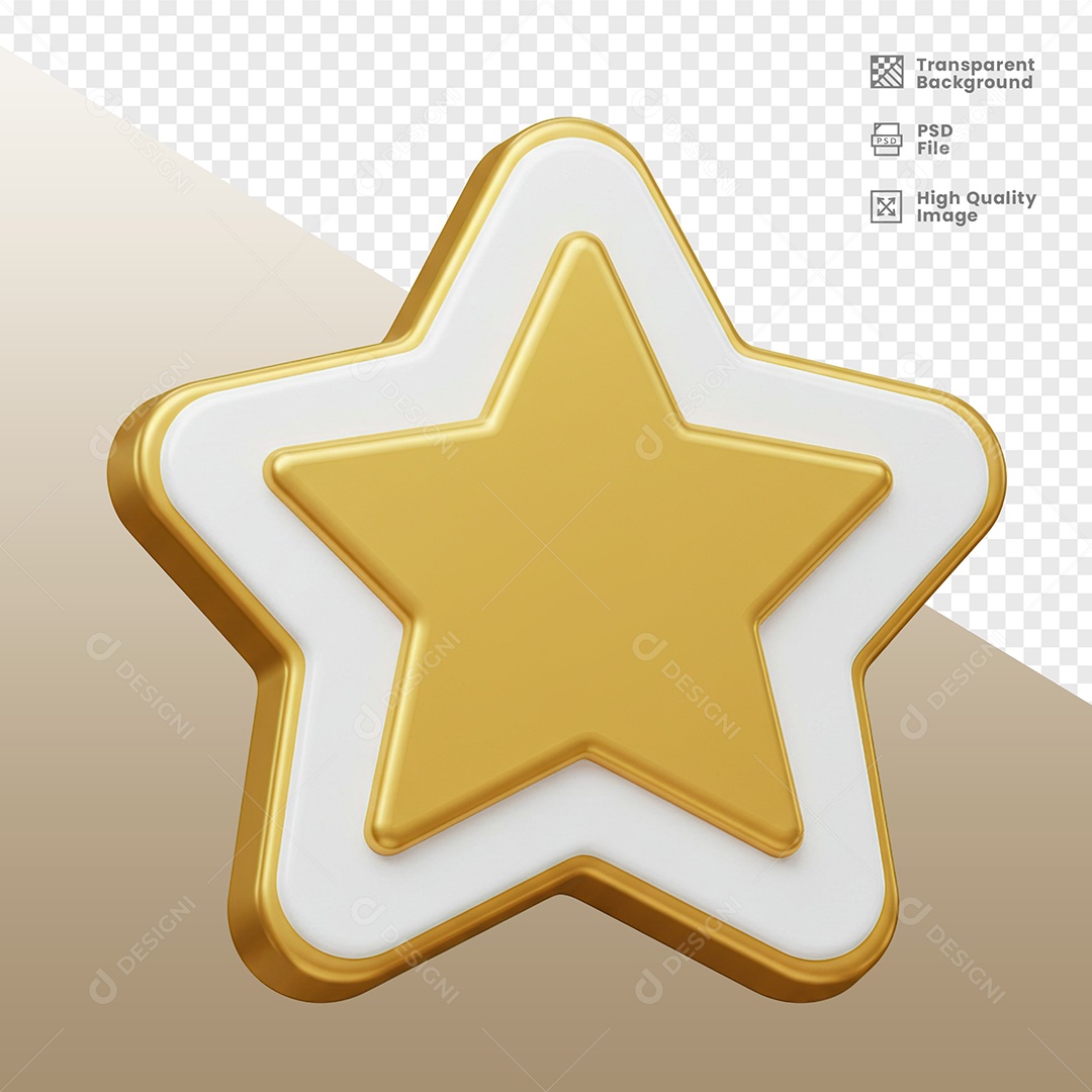 Estrela Dourada e BrancaElemento 3D de Ano Novo para Composição PSD