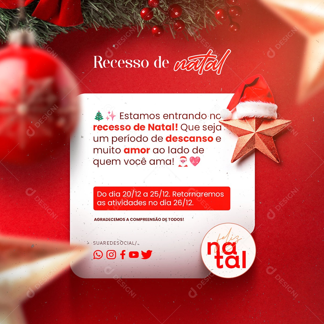 Recesso de Natal Social Media PSD Editável