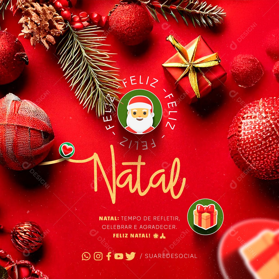 Feliz Natal 25 de Dezembro Tempo de Refletir Social Media PSD Editável