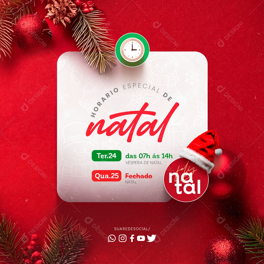 Recesso Natal Horário Especial Social Media PSD Editável