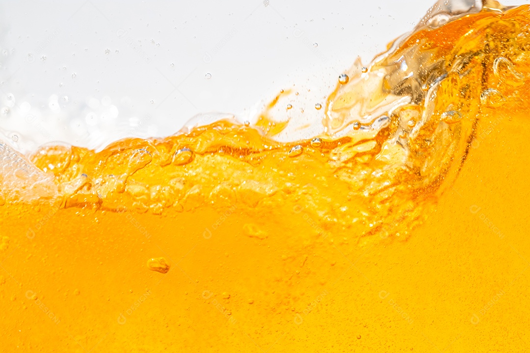 Close up brilhante laranja óleo ou textura de respingos de cerveja e ondas da natureza belas ondas curvas e pequenas bolhas suaves para design gráfico e fundo
