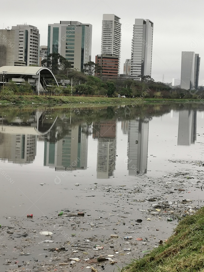 Lixo e poluição e destruição às margens do rio pinheiros