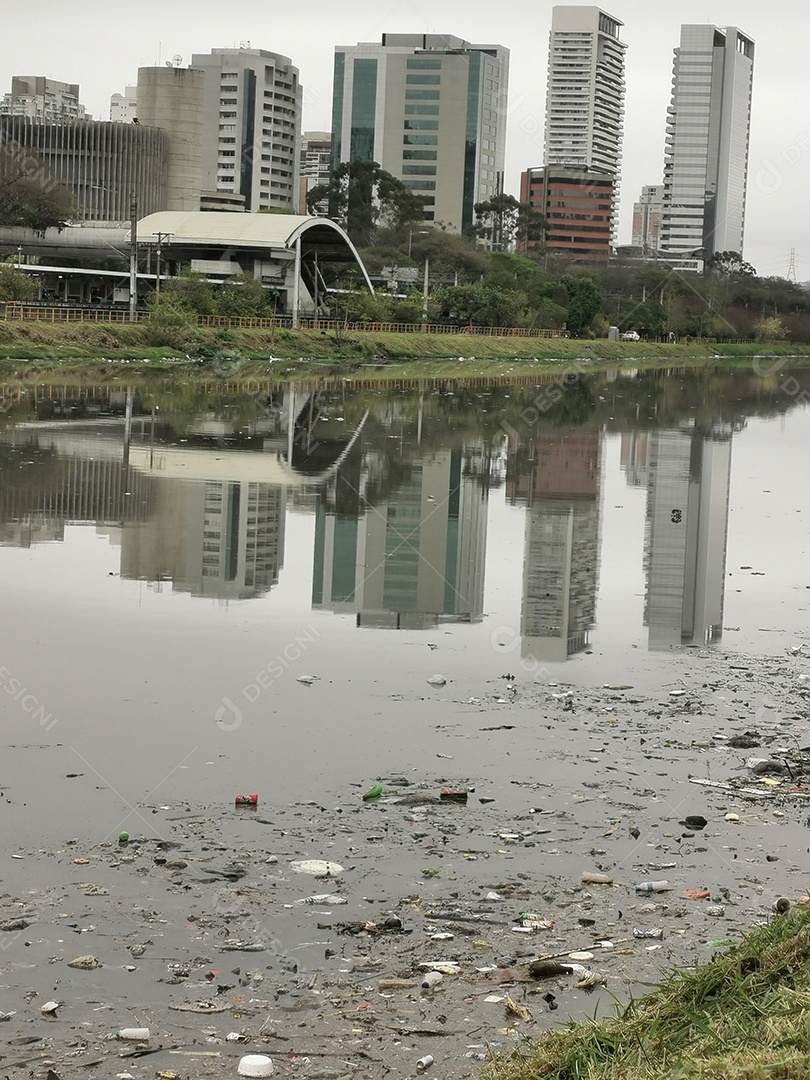 Lixo e poluição e destruição às margens do rio pinheiros