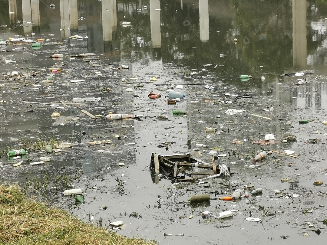 Lixo e poluição e destruição às margens do rio pinheiros